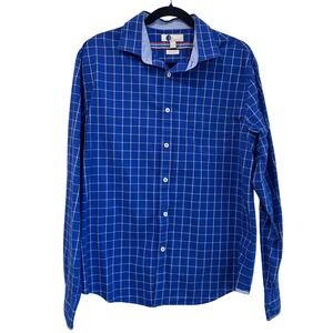 Boden Mens Regular Fit Windowpane Check Button Down Shirt Blue White L